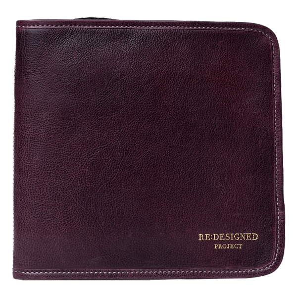 Pochette des brodeuses en cuir cerise foncé