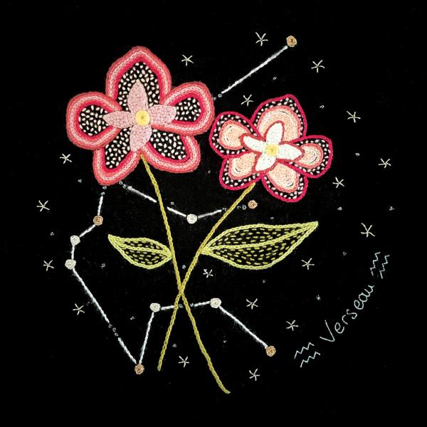 Constellation du verseau et son orchidée - Tissu Noir
