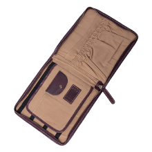 Pochette des brodeuses en cuir cerise foncé